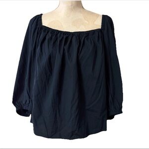 Madewell Navy Blue Top Blouse Size 14 Puff Sleeve Peasant Boho Tie Back NWT